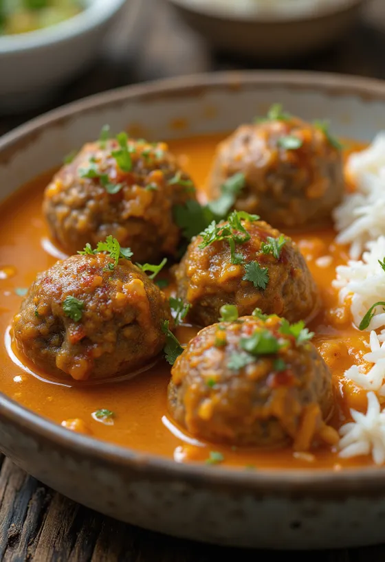 Taze kişnişle servis edilen Kuzu Kofta Köri