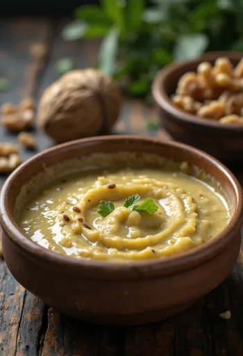 Servis edilmiş kremalı cevizli pesto sosu