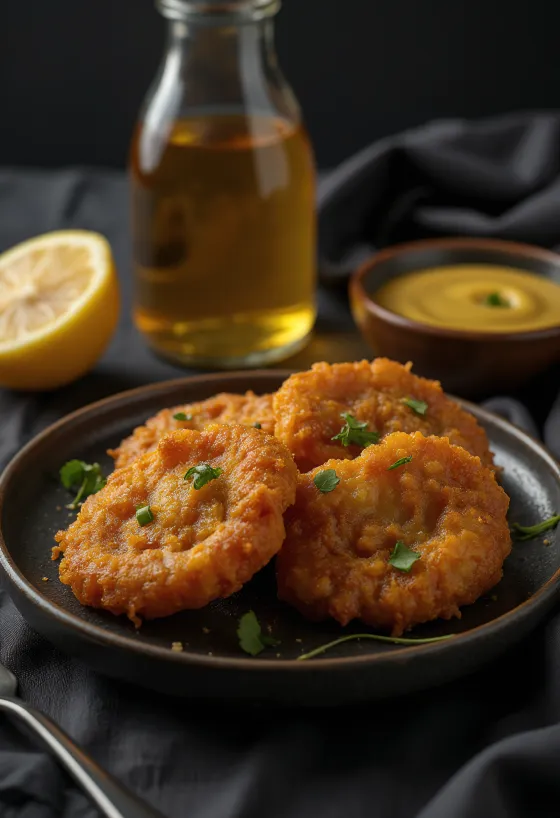 Taze kişnişle süslenmiş, ballı hardallı soslu Acarajé
