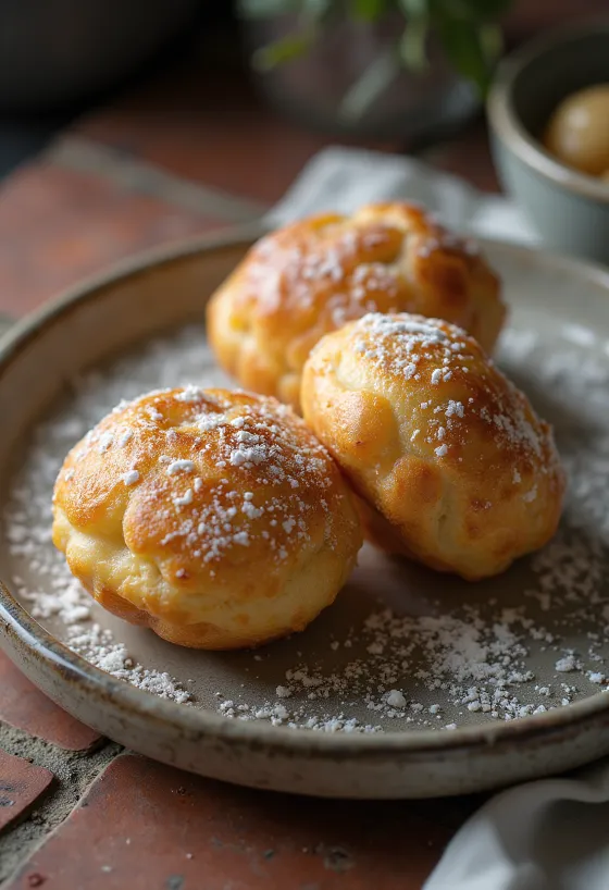 Pudra şekeri serpilmiş Kakuleli Æbleskiver