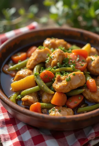 Taze kişnişle süslenmiş Sebzeli Adobo