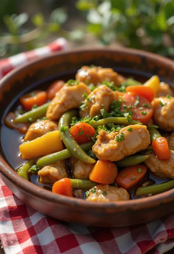 Taze kişnişle süslenmiş Sebzeli Adobo