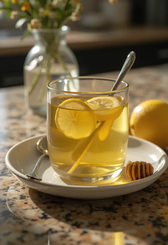 Bardakta servis edilmiş zencefilli limonlu sıcak içecek