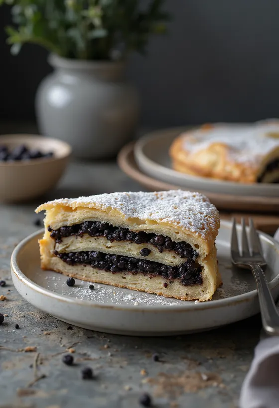 Altın sarısı hamurlu ve haşhaş dolgulu turta