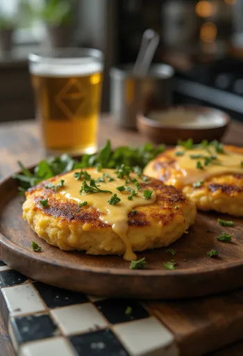 Biralı Welsh rarebit servisi, peynirli soslu, kızarmış ekmek üzerinde
