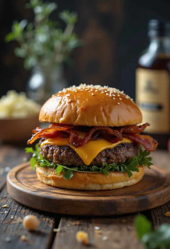 Sulu köfte ve isli BBQ soslu BBQ bacon ve peynirli hamburger