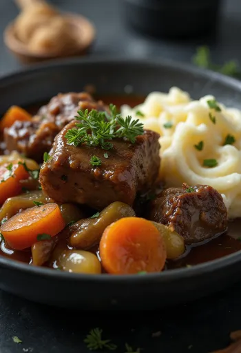 Rustik bir kasede servis edilen kuzu kol güveç