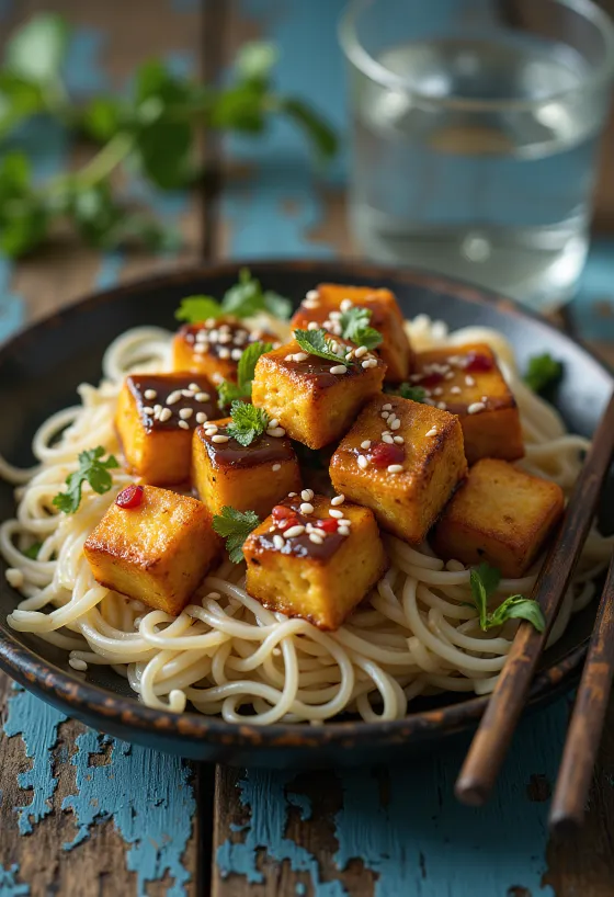 Tayland soslu kızarmış tofu servisi