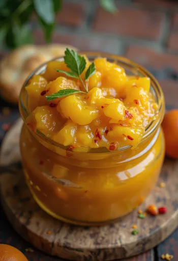 Naan ekmeği ile servis edilen acılı mango chutney