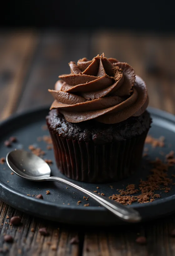 Servis edilmiş bitter çikolatalı cupcake