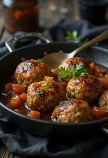 Altın sarısı, çıtır dış yüzeyli, domuz ve sığır kıyma karışımından Frikadeller köfteleri