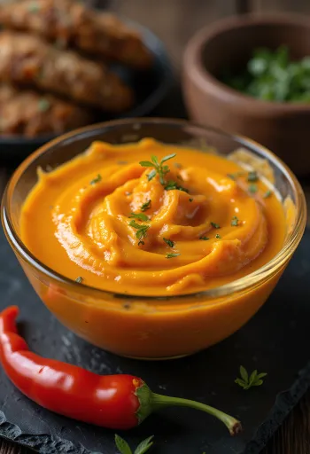 Servis edilmiş kremalı biber sosu