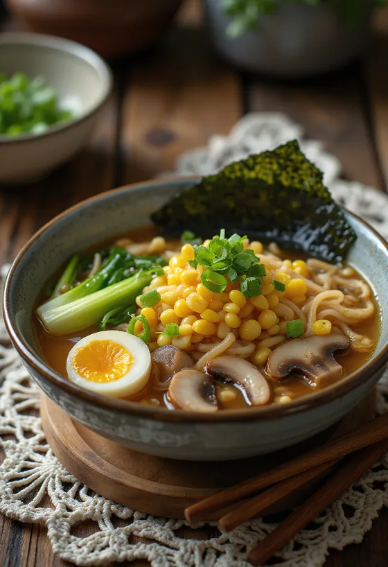 Sebzelerle servis edilen vejetaryen ramen
