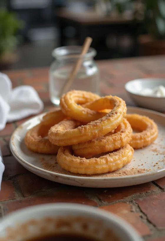Tarçınlı şeker serpilmiş, taze kızarmış churros