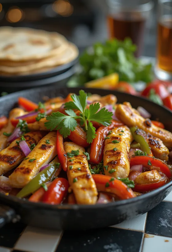 Tavuklu ve biberli fajita servisi