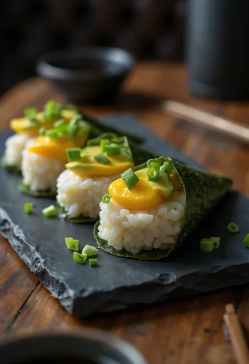 Tamagoyakili Temaki, taze sebzelerle servis edilmiş