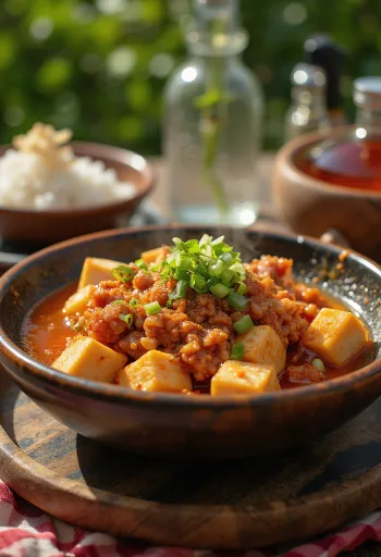 Kıymalı ve baharatlı soslu Mapo Tofu