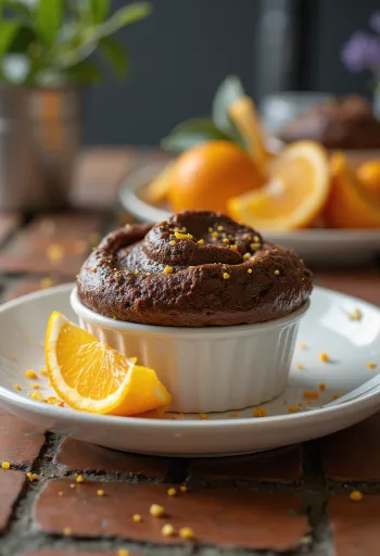 Portakal çiçeği aromalı çikolatalı sufle servisi
