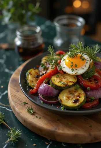 Balzamik sirke ile servis edilen fırınlanmış sebzeler