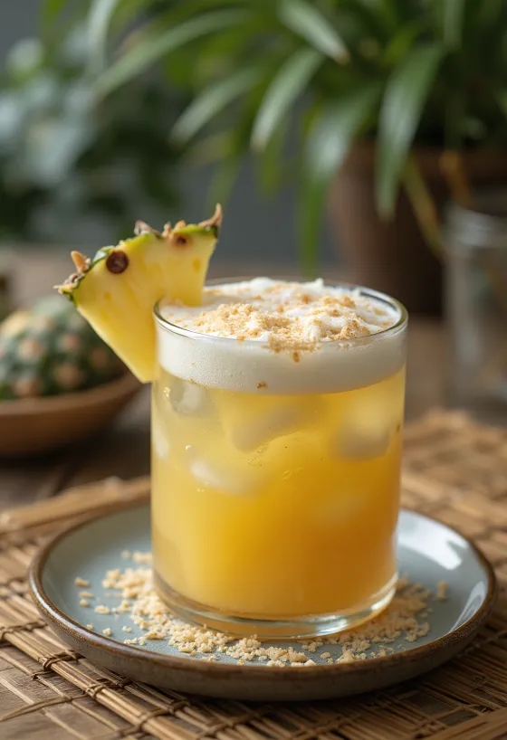 Ananas ve hindistan cevizi ile bardakta egzotik tropikal kokteyl