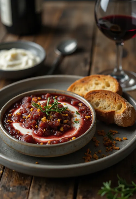 Maydanozla servis edilen sarımsaklı balıklı sos, Kırmızı Şaraplı Bagna Cauda