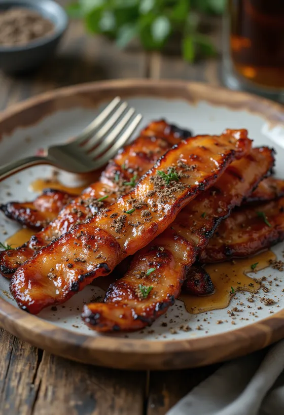 Barbekü soslu ızgara vegan bacon