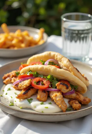 Pita ekmeğinde servis edilen tavuklu gyros