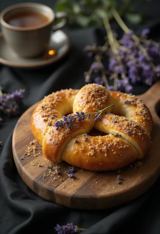 Lavantalı pretzel sunumu