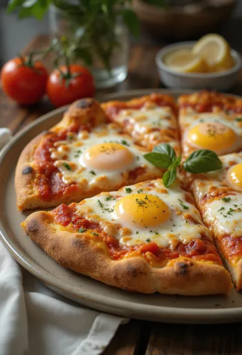 Sahanda yumurtalı, kalın hamurlu ve mozzarellalı Pizza a Caballo