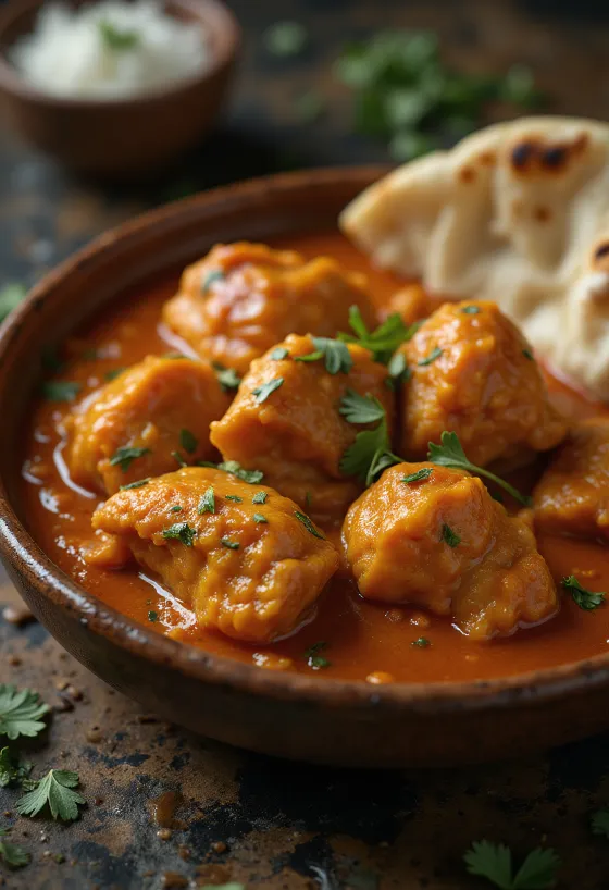 Kremalı domatesli sosta tavuk tikka masala, taze kişnişle süslenmiş
