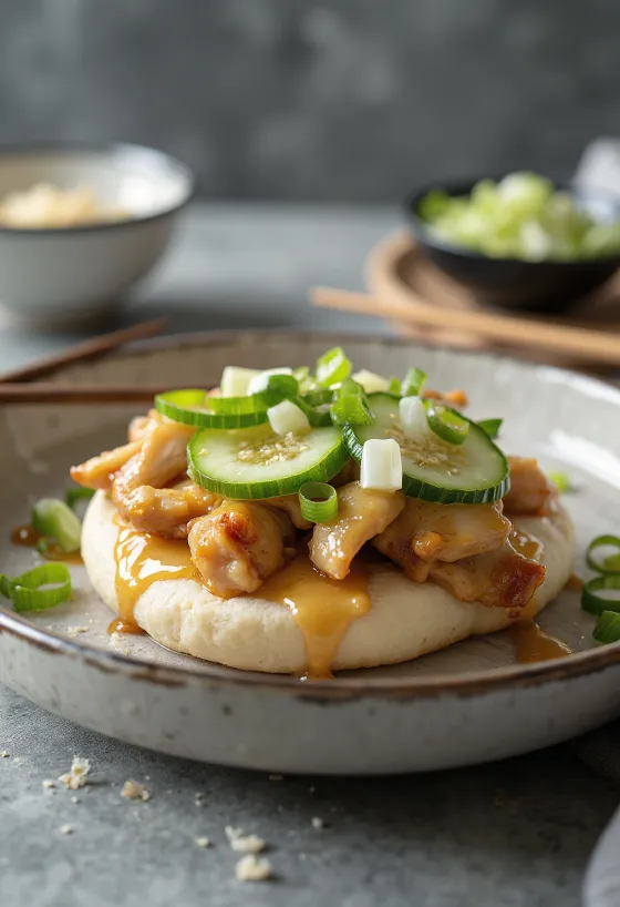 Servis edilmiş Sarımsaklı Tavuklu Bao Bun yemeği