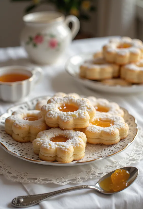 Pudra şekeri serpilmiş klasik reçelli linzer