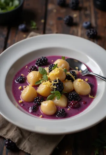 Böğürtlen kremalı gnocchi servis edilmiş