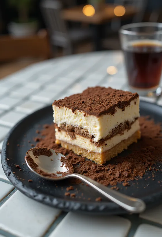 Kakao serpilmiş köpük tiramisu pasta