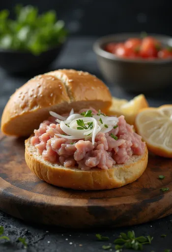 Mettbrötchen, soğanlı çiğ domuz kıymalı ekmek