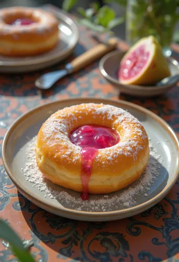 Pudra şekeri ile servis edilmiş Guava Doughnut