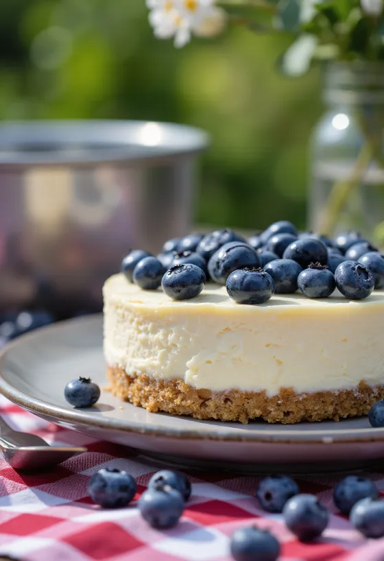 Servis edilmiş Yaban Mersinli Cheesecake