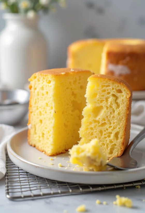 Dilimlenmiş, altın sarısı üst katmanlı ev yapımı pandispanya