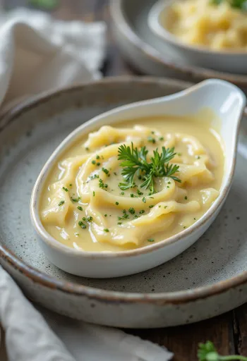 Izgara tavukla servis edilmiş tarhunlu beyaz şarap sosu