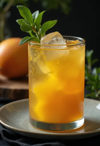Misket limonu ile süslenmiş bardakta Avustralya mangolu cider
