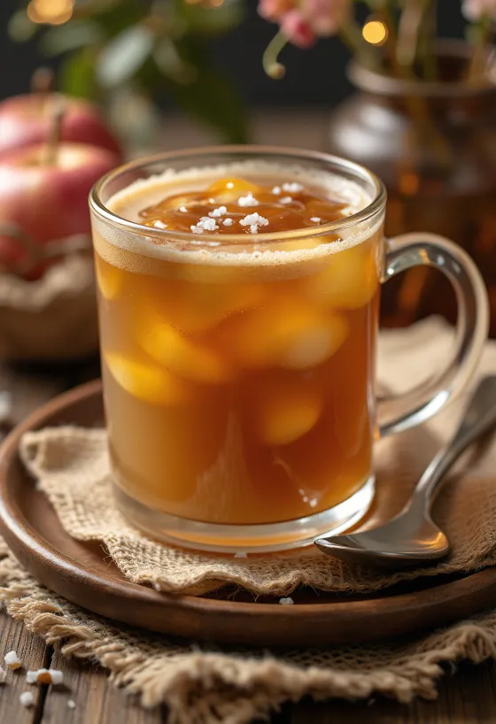 Servis edilmiş karamelli elmalı cider