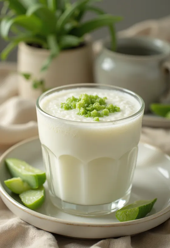 Taze nane ile süslenmiş Probiyotik Aloe Vera Kefiri