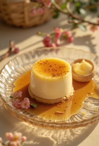 Dilimlenmiş karamelli panna cotta pasta servisi