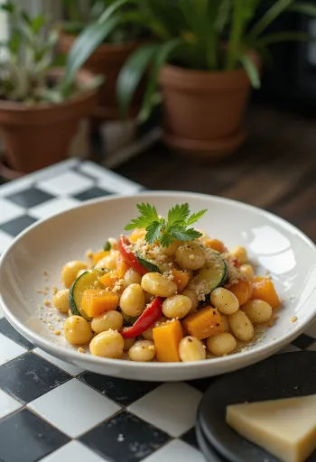 Sebzelerle servis edilen bal kabaklı gnocchi