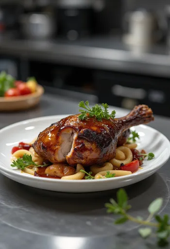 Servis edilen tütsülenmiş BBQ kaz butu