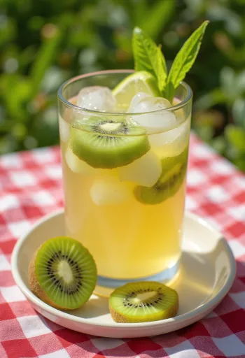 Taze servis edilmiş kivili buzlu cider