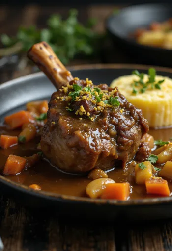 Risotto ile servis edilen gremolatalı osso buco