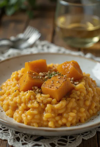 Kremalı bal kabaklı risotto servis edilirken