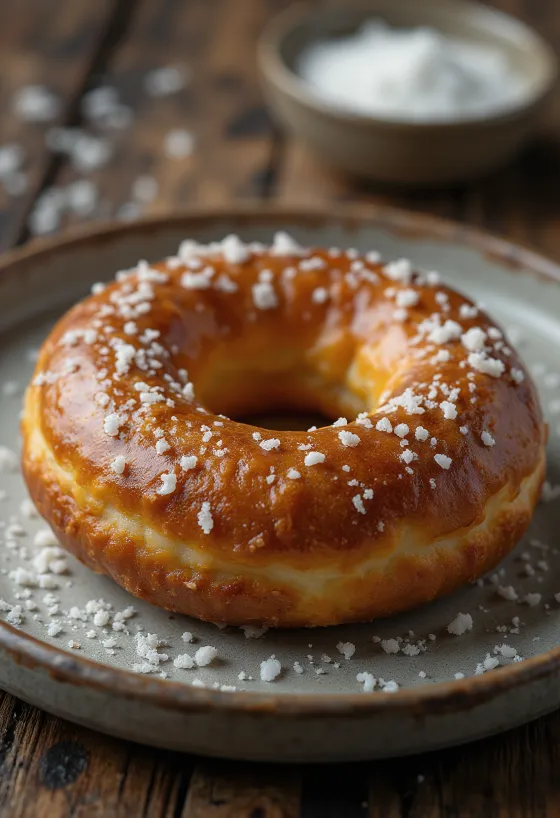 İri tuzla servis edilen Yumuşak Pretzel Donut