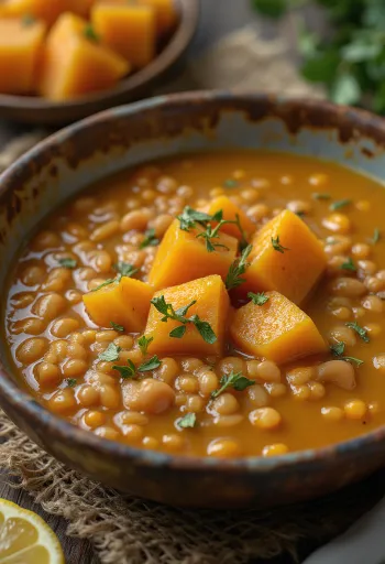 Bal kabaklı mercimek çorbası servis edilirken